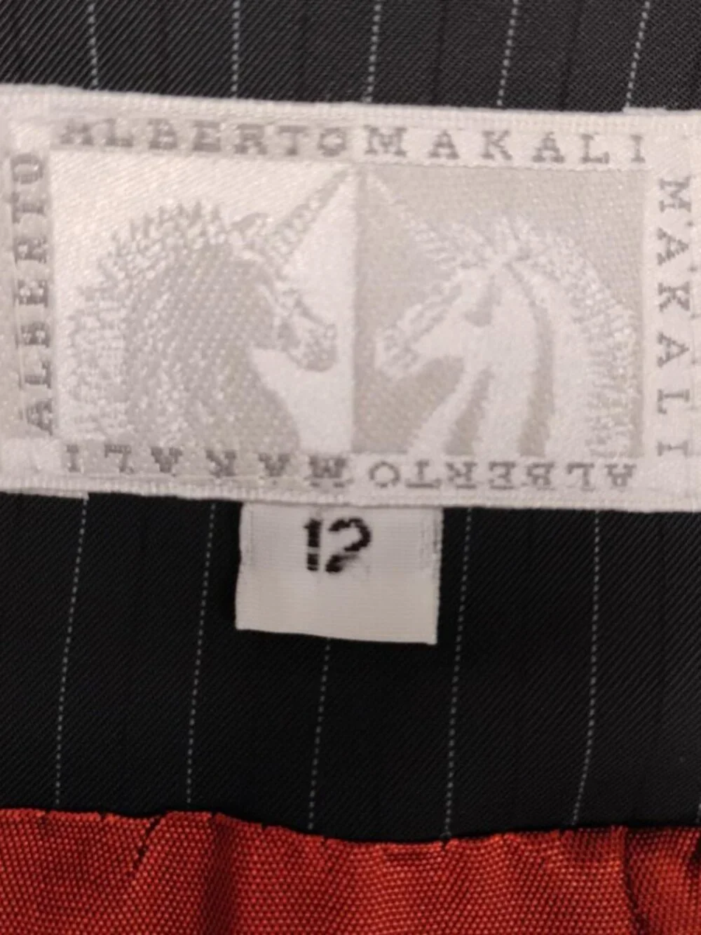 Alberto Makali Size 12 Black Pinstripe Vest Red Satin Made USA